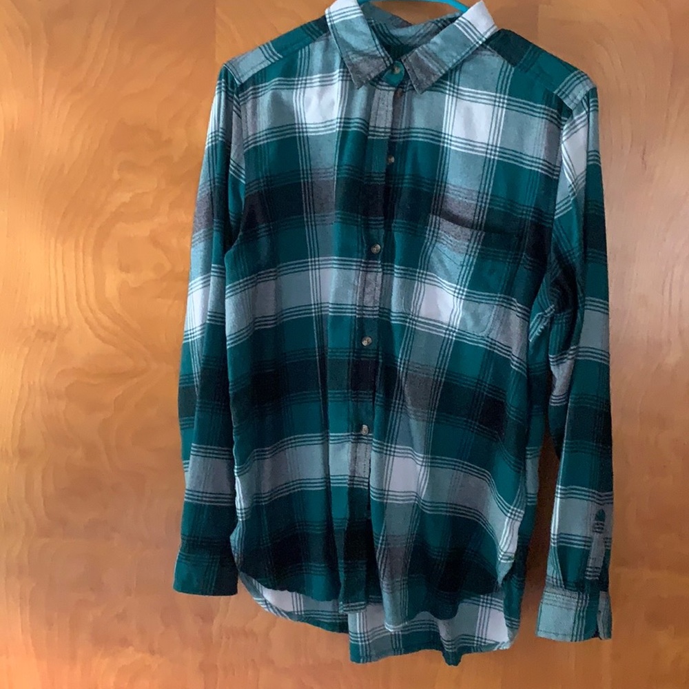 AMERICAN EAGLE boyfriend fit soft green plaid top